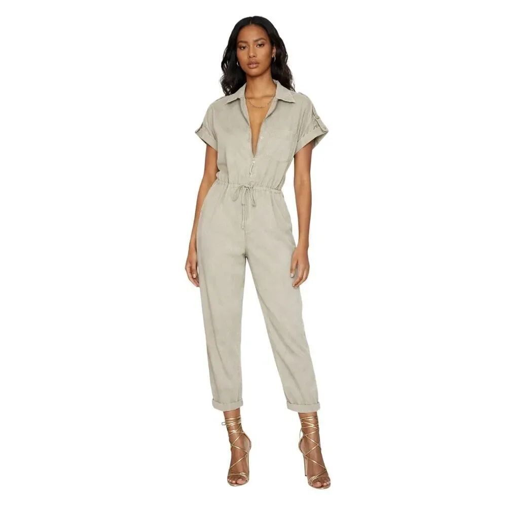 PISTOLA Women's Jordan Short Sleeve Zip Front Jumpsuit Green Size Small
